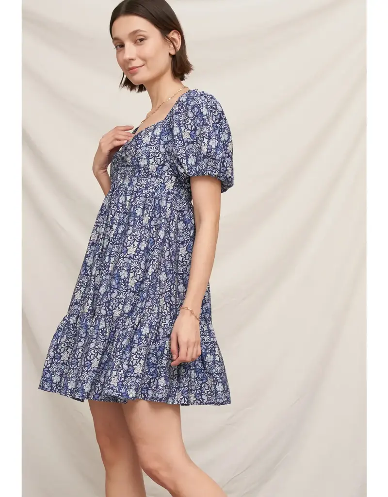 509 Broadway Floral Puff Sleve Mini Dress