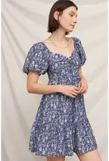 509 Broadway Floral Puff Sleve Mini Dress