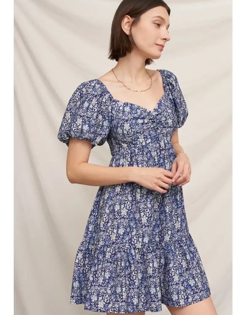 509 Broadway Floral Puff Sleve Mini Dress