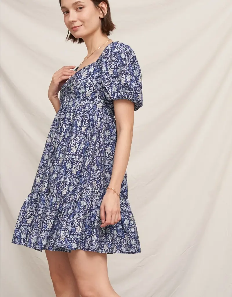 509 Broadway Floral Puff Sleve Mini Dress