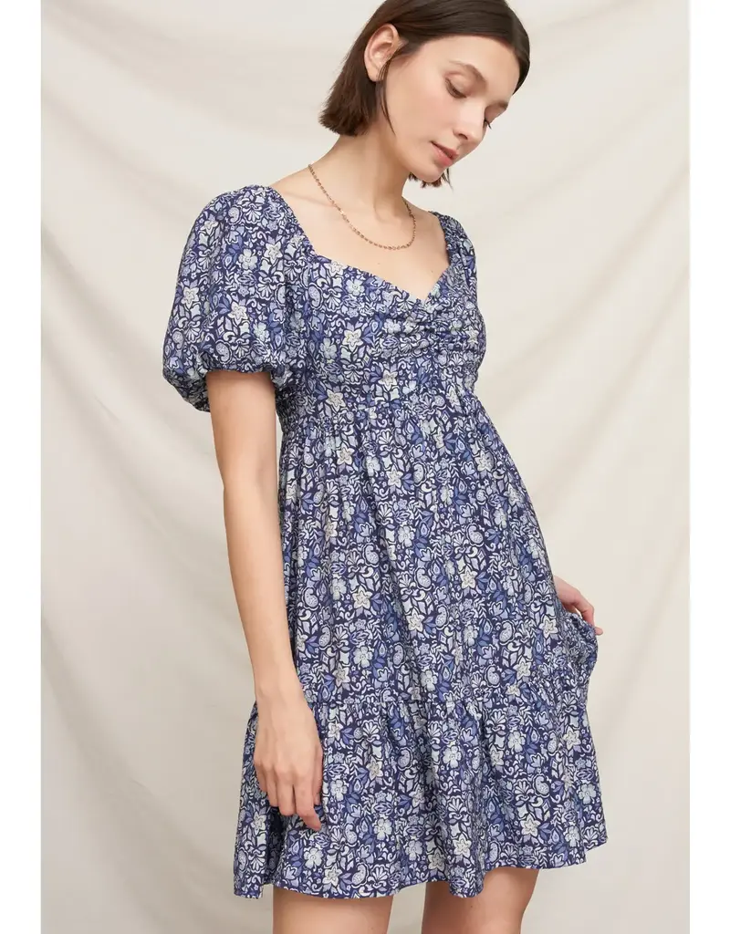 509 Broadway Floral Puff Sleve Mini Dress
