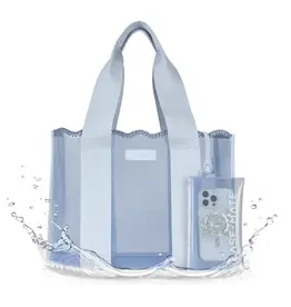 509 Broadway Carolina Blue Crochet Wave Jelly Tote Bag