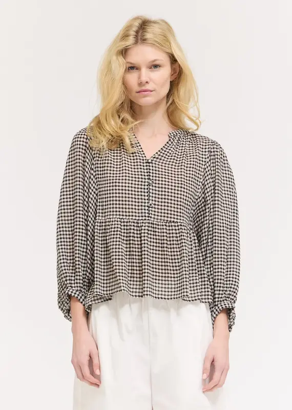 509 Broadway Gingham Ballon Sleeve Blouse