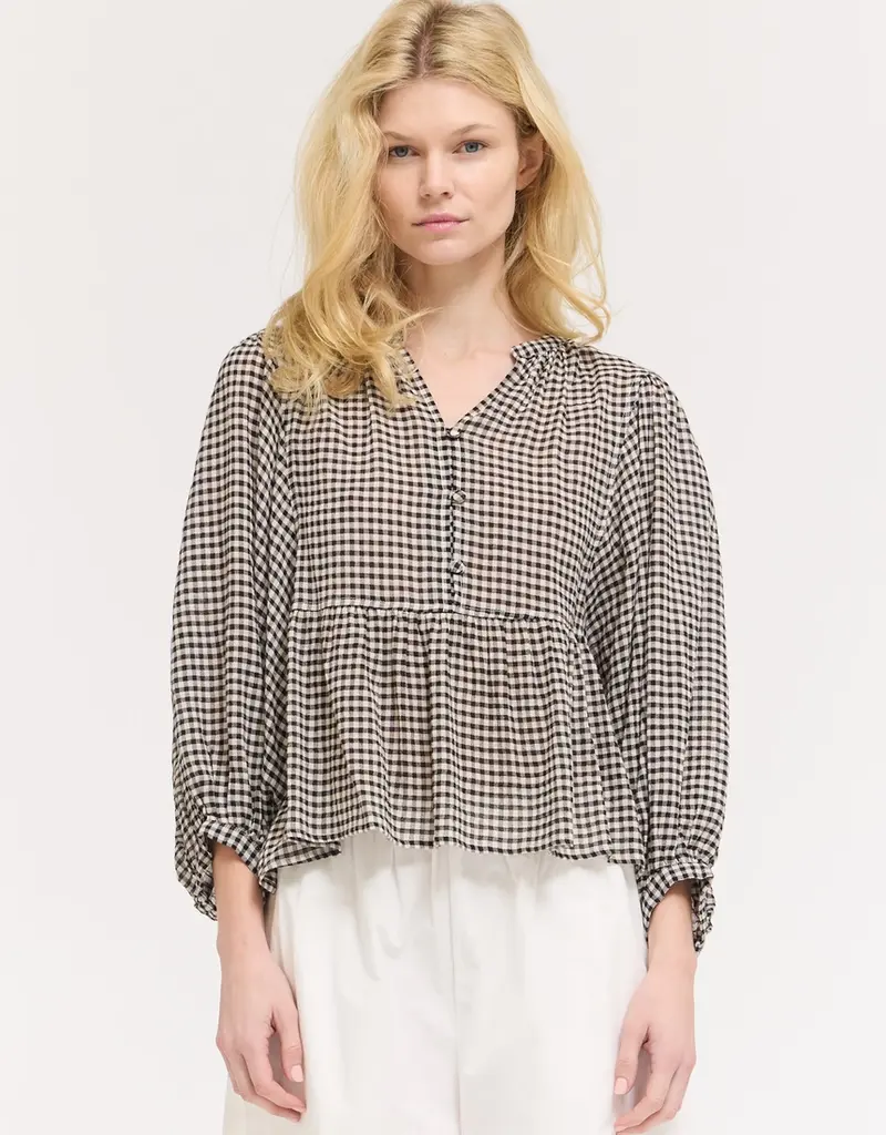 509 Broadway Gingham Ballon Sleeve Blouse