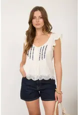 509 Broadway Embroidery Lace Trim Button Down Top
