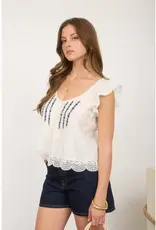 509 Broadway Embroidery Lace Trim Button Down Top