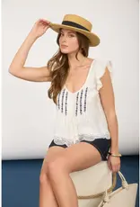 509 Broadway Embroidery Lace Trim Button Down Top