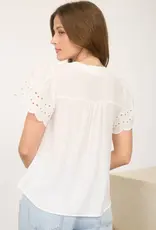509 Broadway Eyelet Detail Button Scallop Top