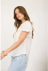 509 Broadway Eyelet Detail Button Scallop Top