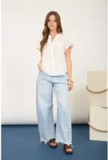 509 Broadway Eyelet Detail Button Scallop Top