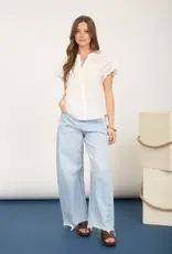 509 Broadway Eyelet Detail Button Scallop Top