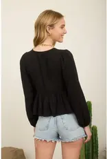 509 Broadway Floral Eyelet Front Tie L/S Top