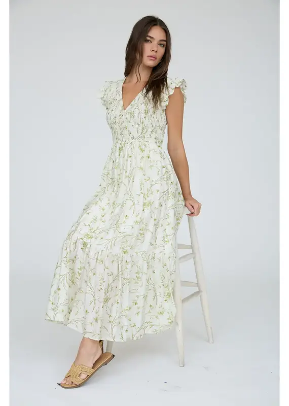 509 Broadway Floral Smocked V-Neck Midi Dress