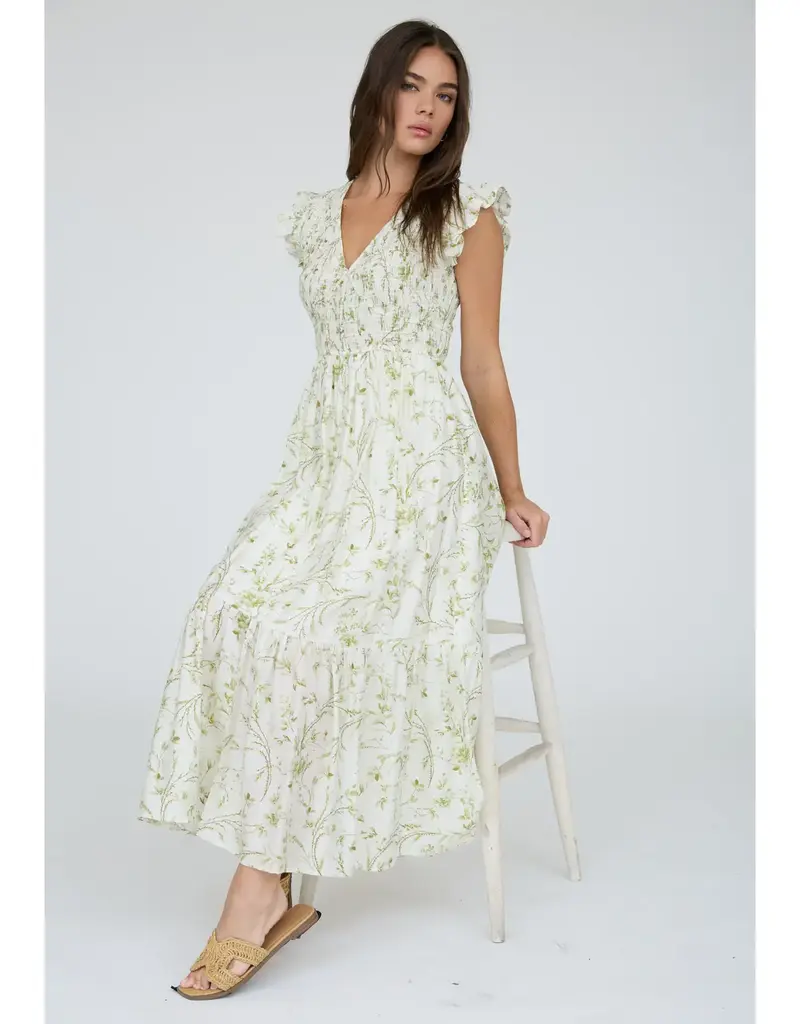 509 Broadway Floral Smocked V-Neck Midi Dress