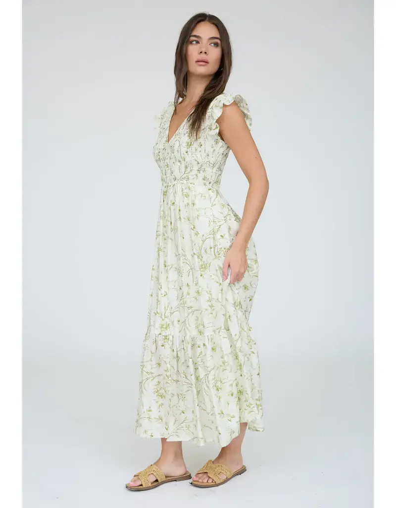 509 Broadway Floral Smocked V-Neck Midi Dress
