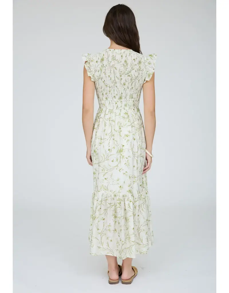 509 Broadway Floral Smocked V-Neck Midi Dress