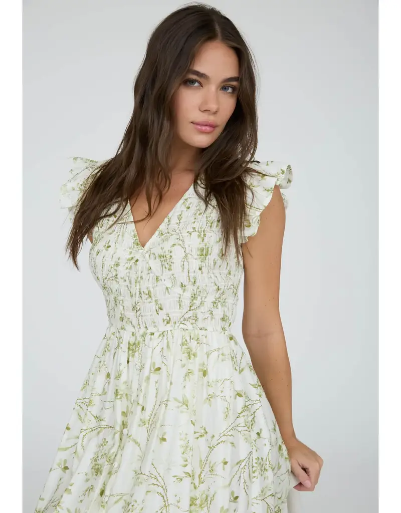 509 Broadway Floral Smocked V-Neck Midi Dress