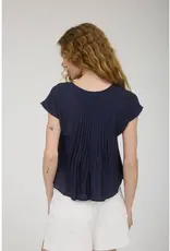 509 Broadway Half Button Pintuck Detail Shoulder Top