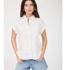 509 Broadway Stripe Shoulder Collared Top