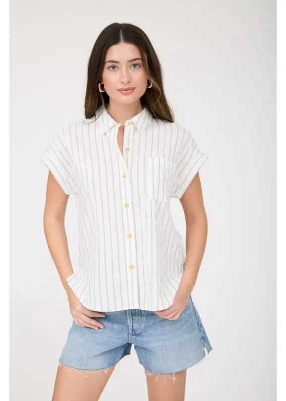 509 Broadway Stripe Shoulder Collared Top