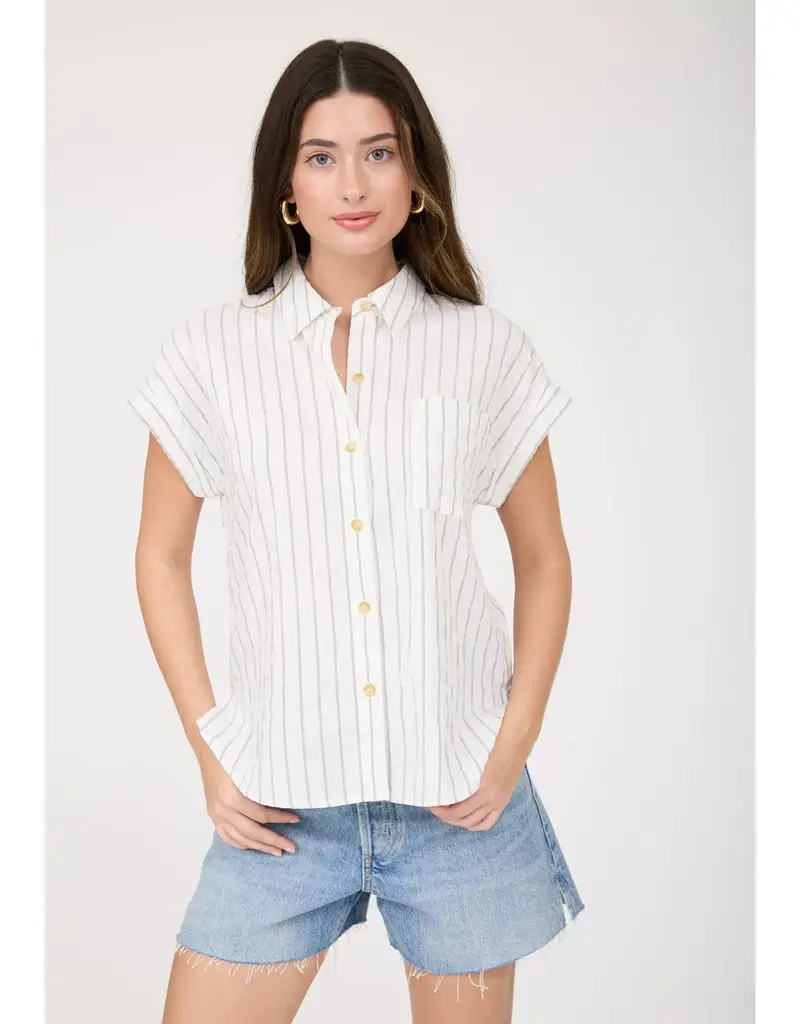 509 Broadway Stripe Shoulder Collared Top