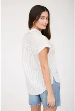 509 Broadway Stripe Shoulder Collared Top