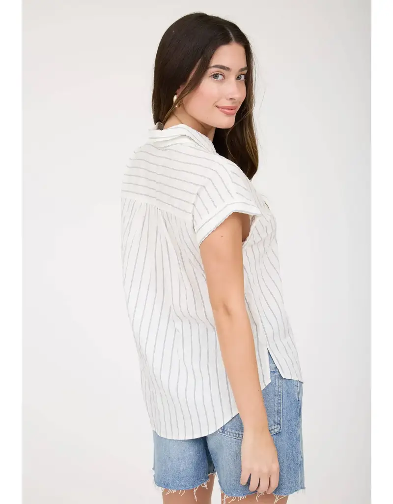 509 Broadway Stripe Shoulder Collared Top
