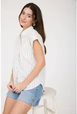 509 Broadway Stripe Shoulder Collared Top
