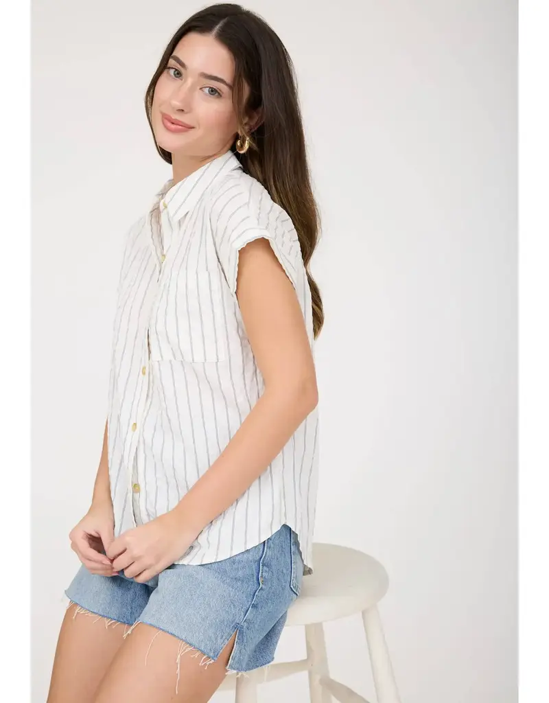 509 Broadway Stripe Shoulder Collared Top