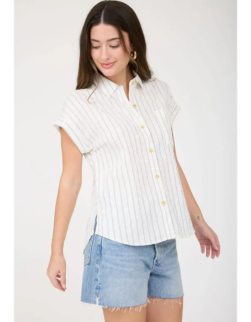 509 Broadway Stripe Shoulder Collared Top