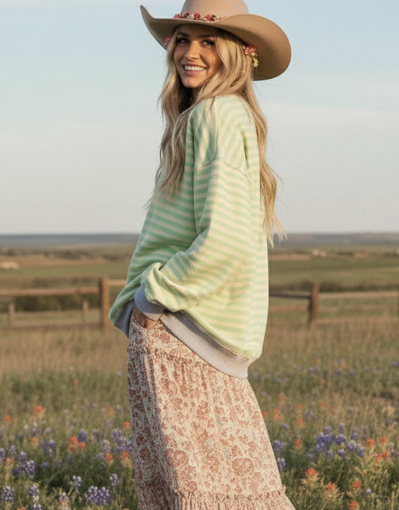509 Broadway Multi Color Striped Sweatshirt
