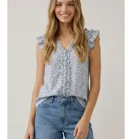 509 Broadway Abstract Printed V-Neck Blouse