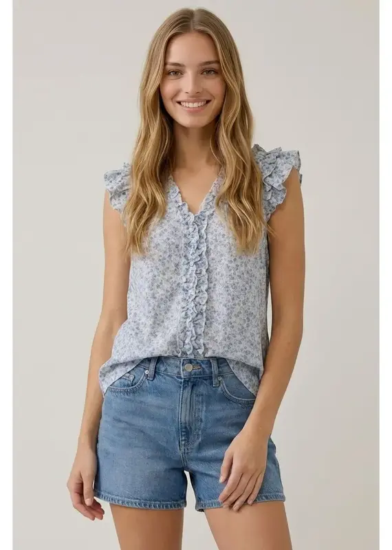 509 Broadway Abstract Printed V-Neck Blouse