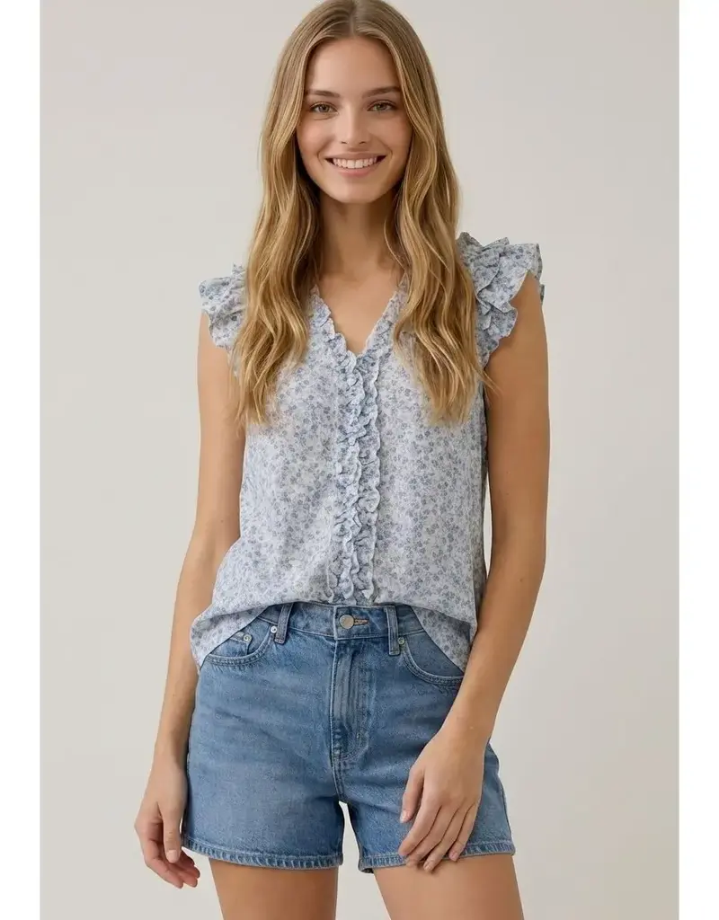 509 Broadway Abstract Printed V-Neck Blouse