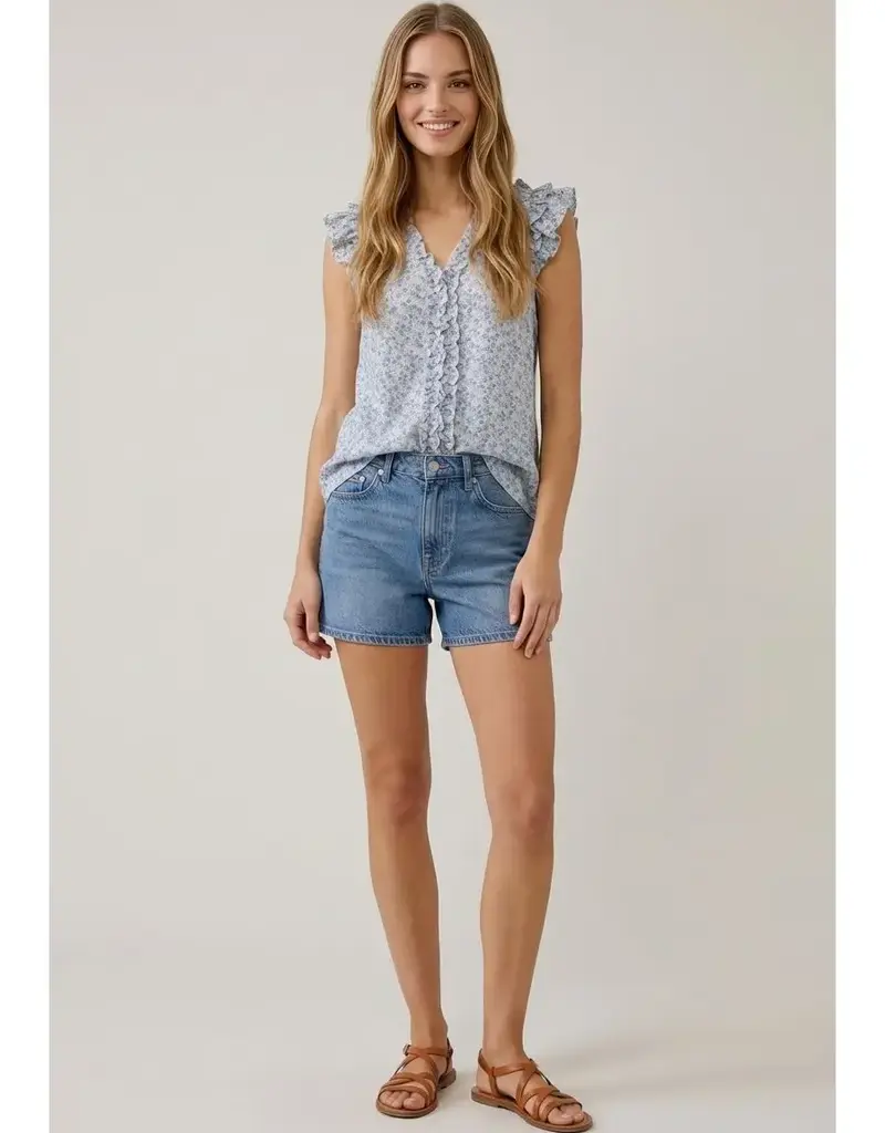 509 Broadway Abstract Printed V-Neck Blouse