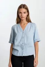 509 Broadway Denim V-Neck Mini Ruffle Top