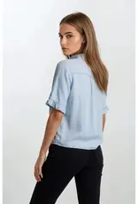 509 Broadway Denim V-Neck Mini Ruffle Top