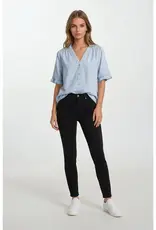 509 Broadway Denim V-Neck Mini Ruffle Top