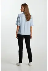 509 Broadway Denim V-Neck Mini Ruffle Top