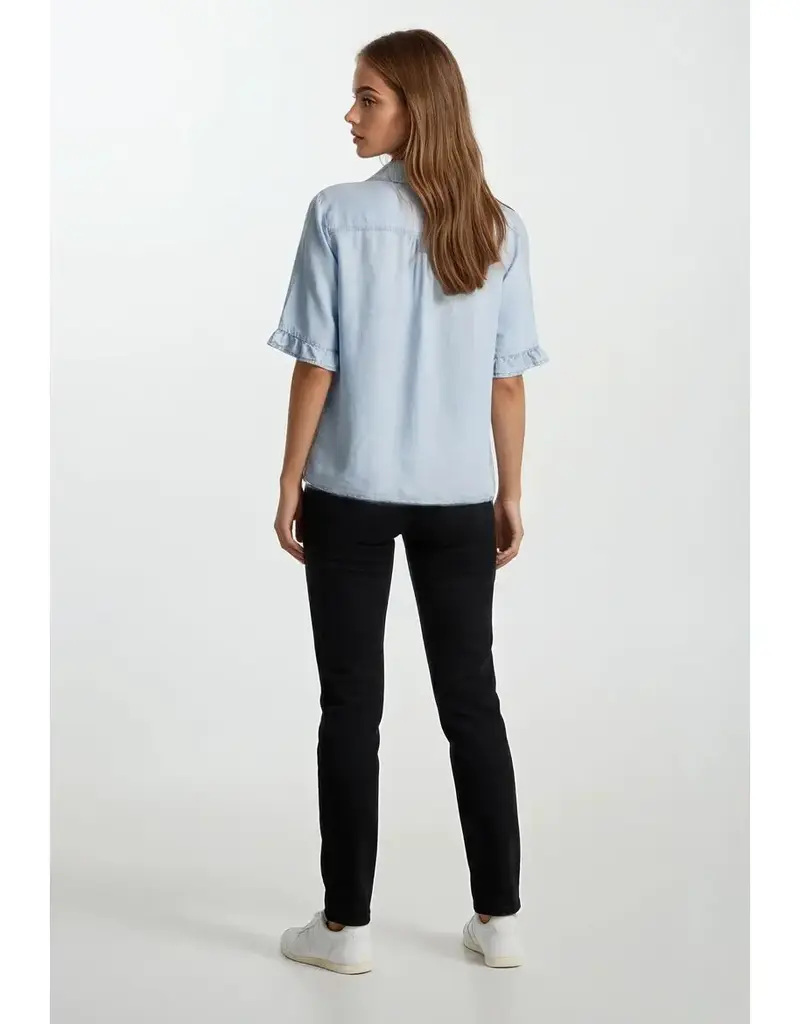 509 Broadway Denim V-Neck Mini Ruffle Top