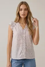 509 Broadway Printed V-Neck Cap Sleeve Blouse