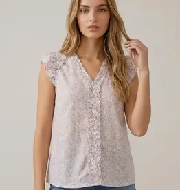 509 Broadway Printed V-Neck Cap Sleeve Blouse