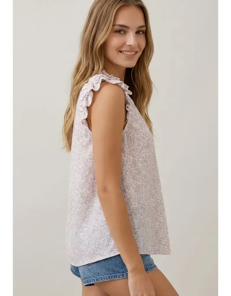 509 Broadway Printed V-Neck Cap Sleeve Blouse