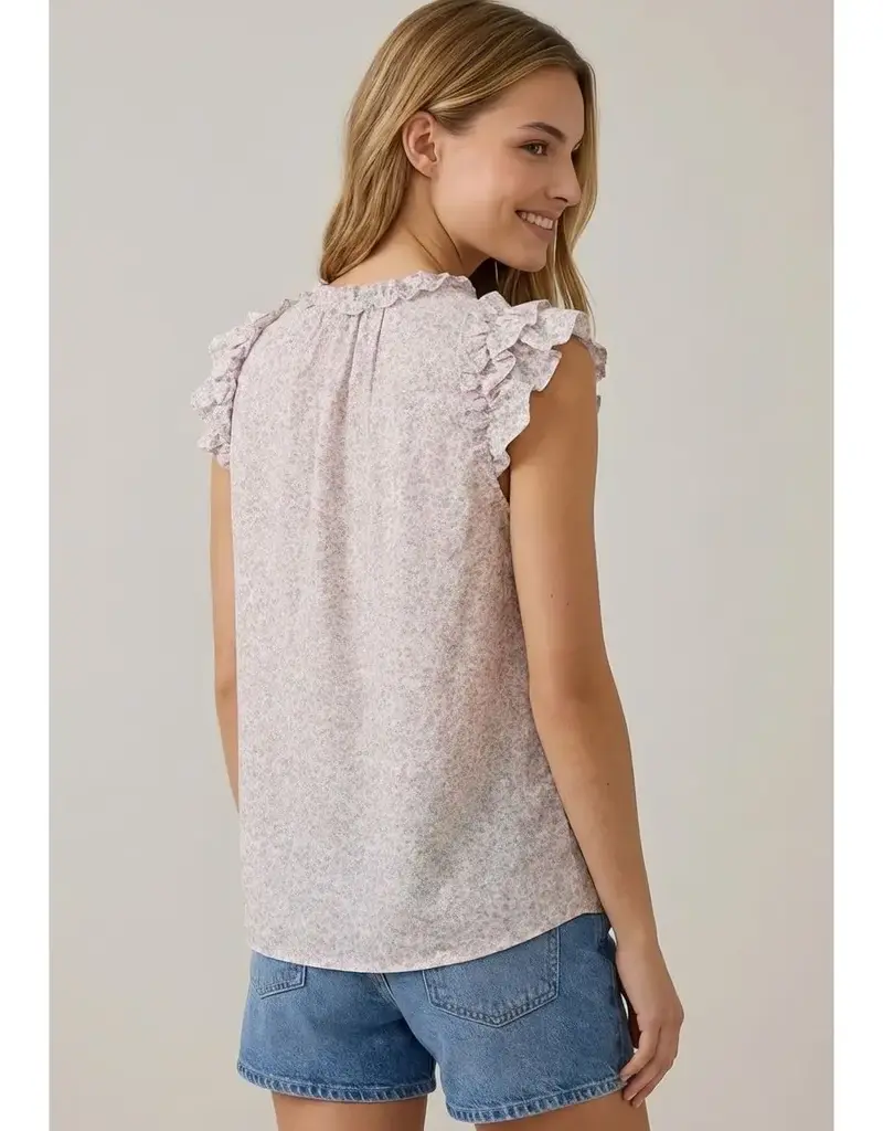 509 Broadway Printed V-Neck Cap Sleeve Blouse