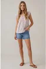 509 Broadway Printed V-Neck Cap Sleeve Blouse