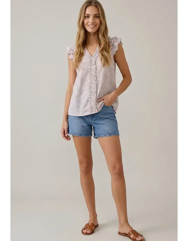 509 Broadway Printed V-Neck Cap Sleeve Blouse