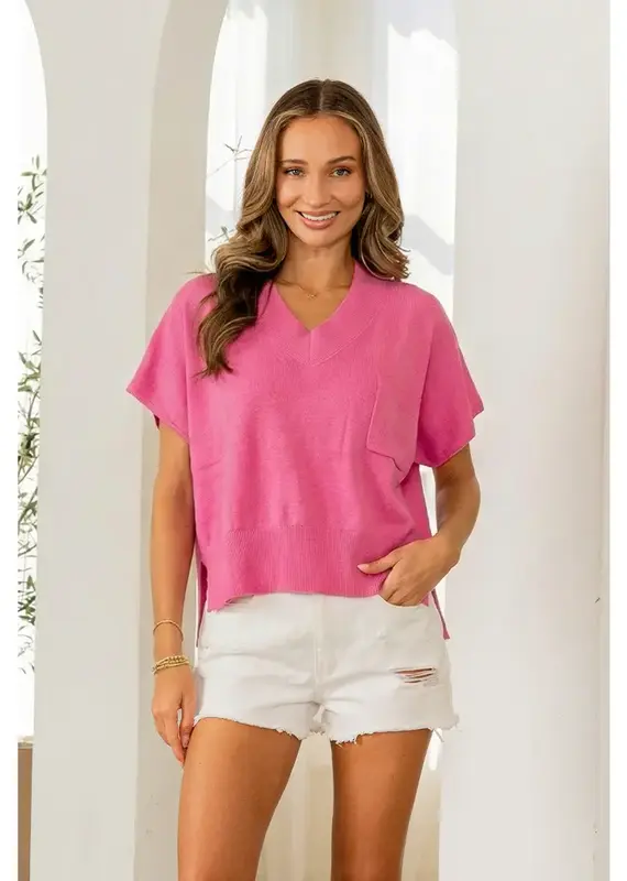 509 Broadway V-Neck Pocket S/S Top