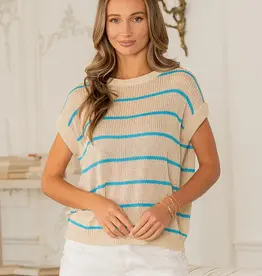 509 Broadway Crochet Stripe Round-Neck Top
