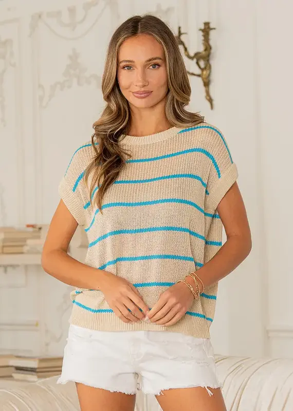 509 Broadway Crochet Stripe Round-Neck Top