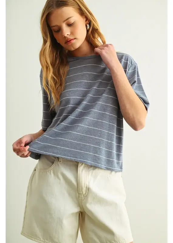509 Broadway Stripe Cotton Linen Top